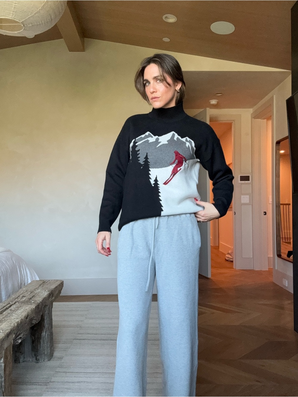 Alp N Rock Black Turtleneck Ski Graphic Sweater with Red Skier